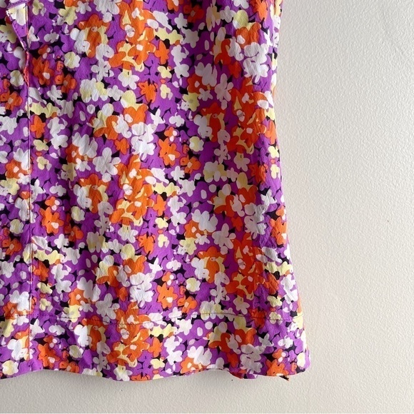 Anthropologie Leifsdottir Silk Ruffle Sleeveless Blouse Orange/Purple Florals, 8 - Picture 5 of 12